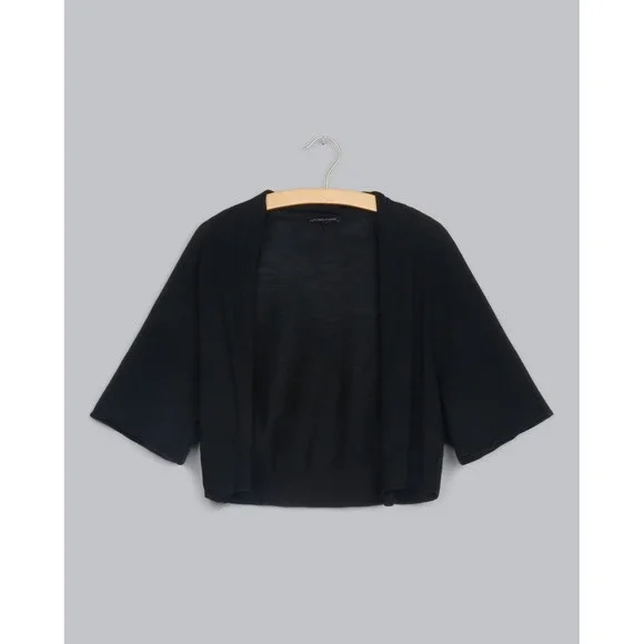 Eileen Fisher M Merino Wool Wide Sleeve Cropped Open Cardigan Black Lagenlook - Picture 2 of 9
